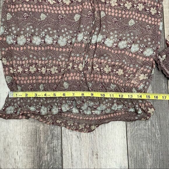 Decree Off The Shoulder Tie Front Elastic Waist Mauve White Rose Blouse Medium - Picture 12 of 12